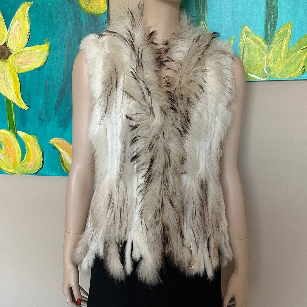 Cream & Brown real Fur Sleeveless Vest